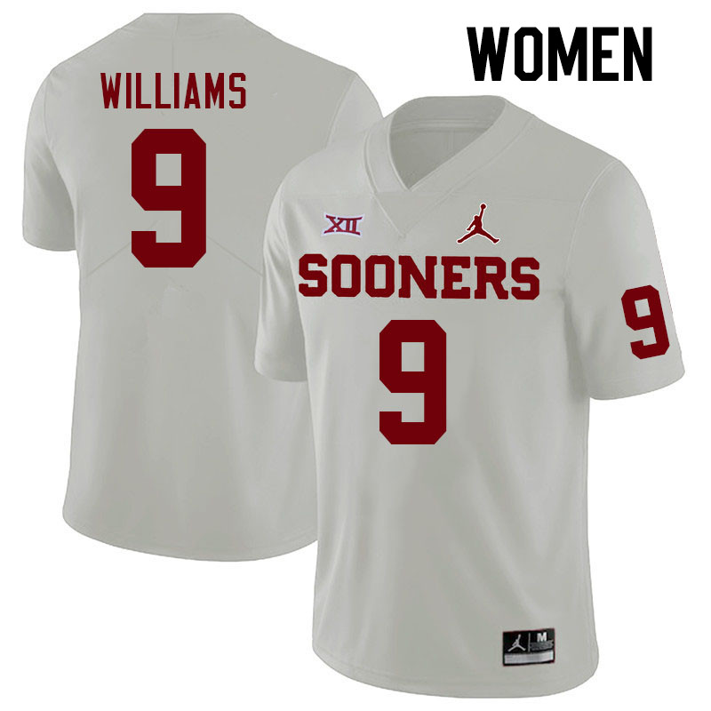 Women #9 Gentry Williams Oklahoma Sooners College Football Jerseys Stitched Sale-White - Click Image to Close